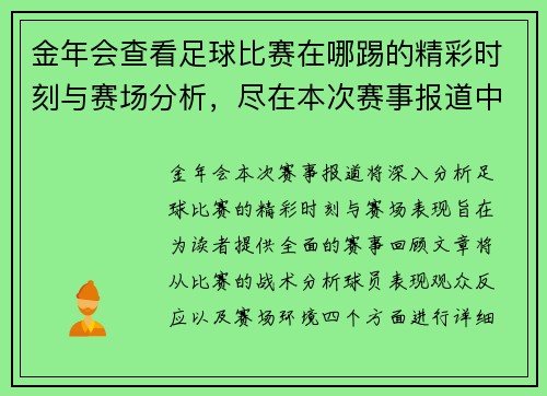 金年会查看足球比赛在哪踢的精彩时刻与赛场分析，尽在本次赛事报道中